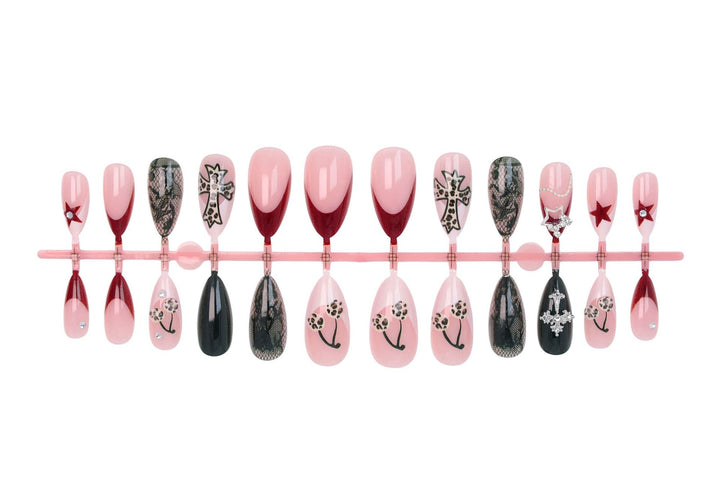 Acrylic nail set with glamorous designs and high-quality embellishments Kalsten
