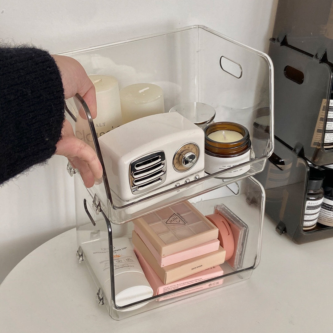 Stackable Smoke-Colored Acrylic Cosmetic Organizer Set with Handle Openings