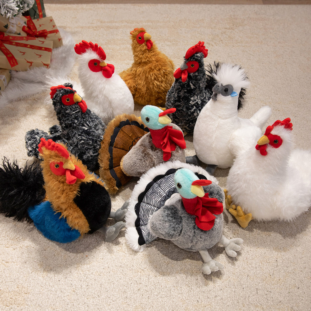 Lifelike Plush Hen Floor Cushion with Fluffy Faux Fur and Embroidered Face Kalsten