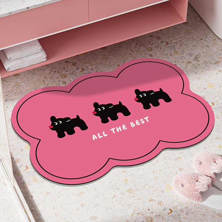 Cloud-Shaped Microfiber Anti-Slip Absorbent Bathroom Mat with Cartoon Dog Print