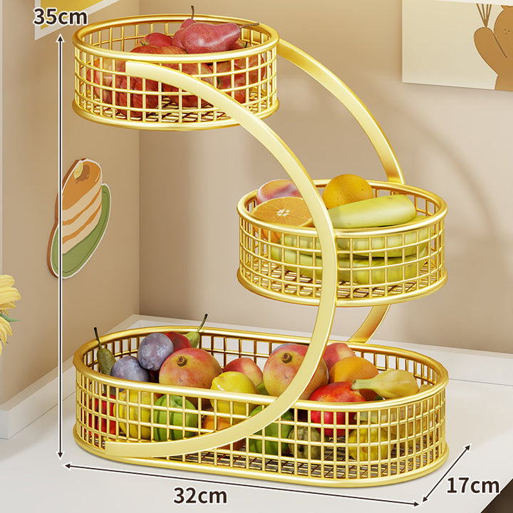 Three-Tier Curved Metal Mesh Countertop Fruit and Produce Storage Stand