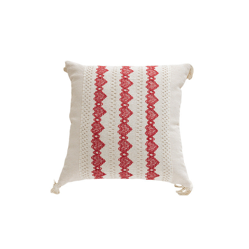Handwoven Striped Tassel Lumbar Throw Pillow Cover with Hidden Zipper