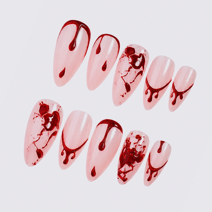 Artificial nail set with blood accents and creative designs Kalsten