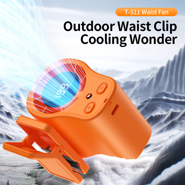 Unisex nan compact rechargeable clip-on waist cooling fan with LED display and adjustable multi-speed Kalsten