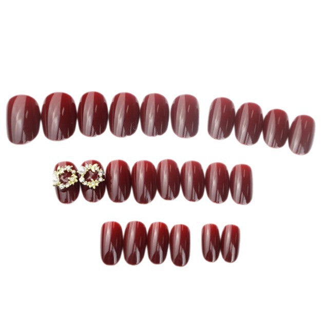 Glossy Red Press-On Nail Set with Elegant Pearl Accents Kalsten