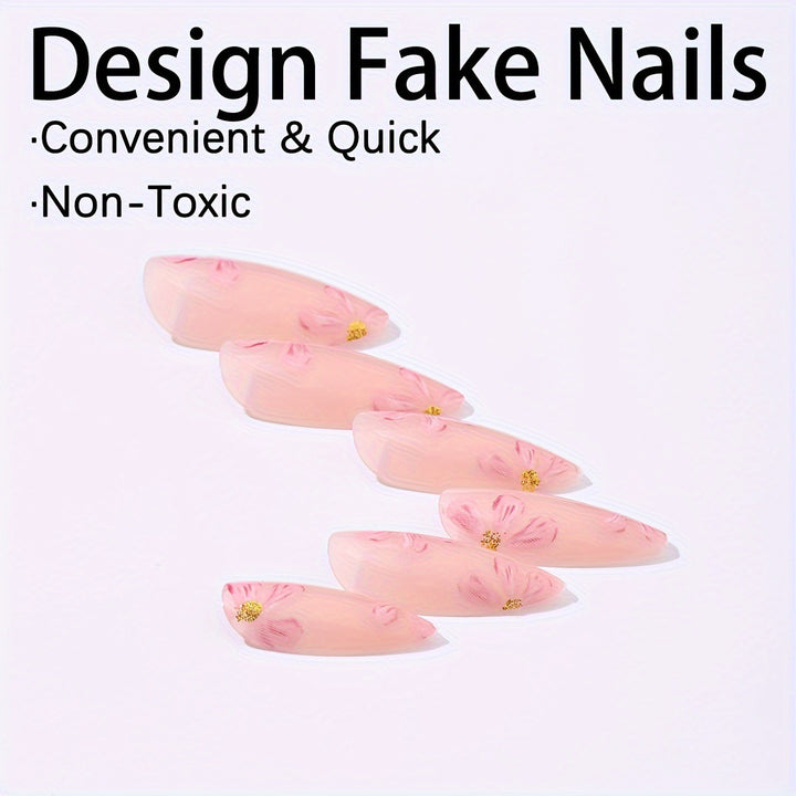 Artificial nail set with floral accents and gold embellishments Kalsten