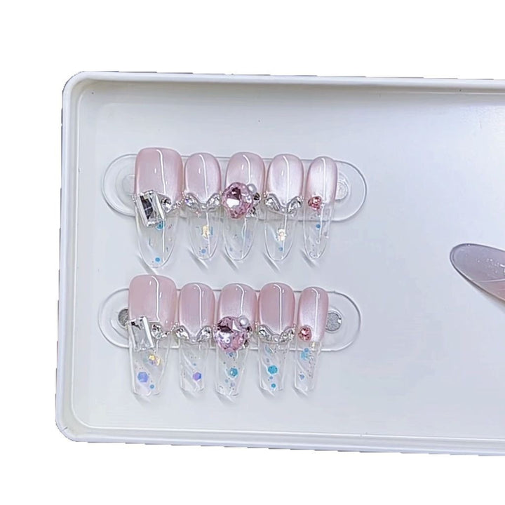 Elegant Decorative Press-On Nail Set with Gem Accents Kalsten