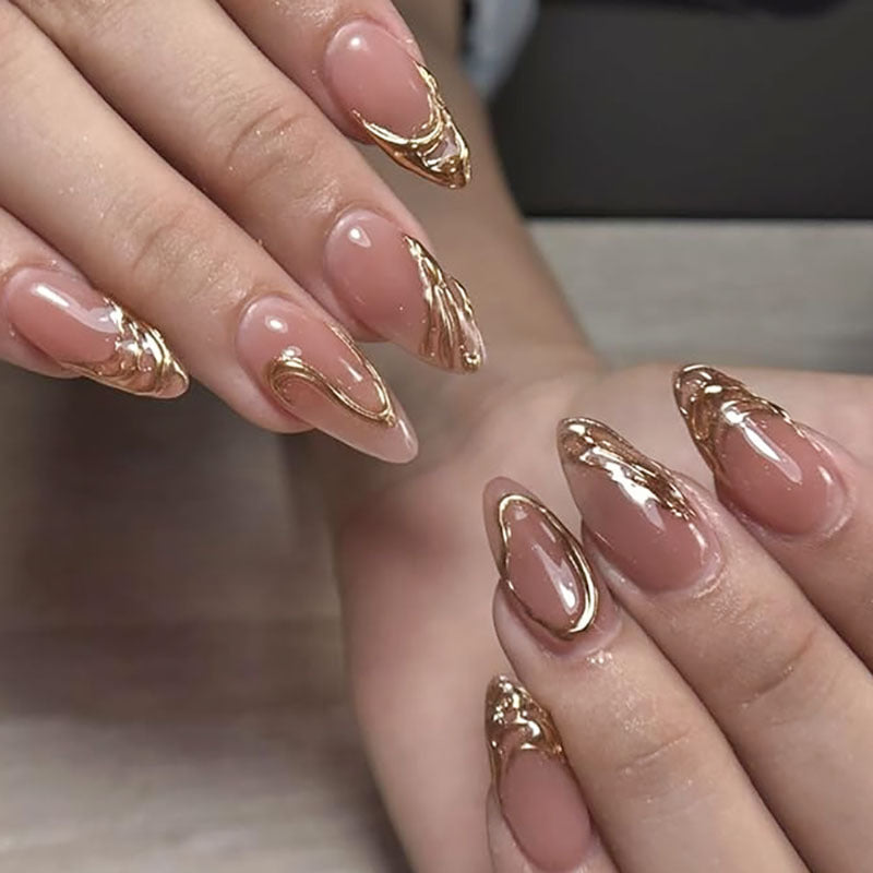 Elegant Gold-Trimmed Stiletto Press-On Nails