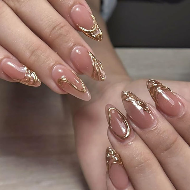 Elegant Gold-Trimmed Stiletto Press-On Nails