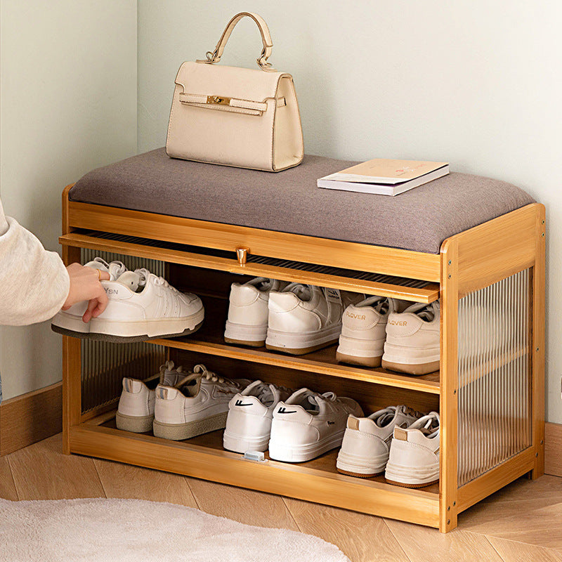 Storage Stool with Padded Seat and Clear Glass Door Kalsten