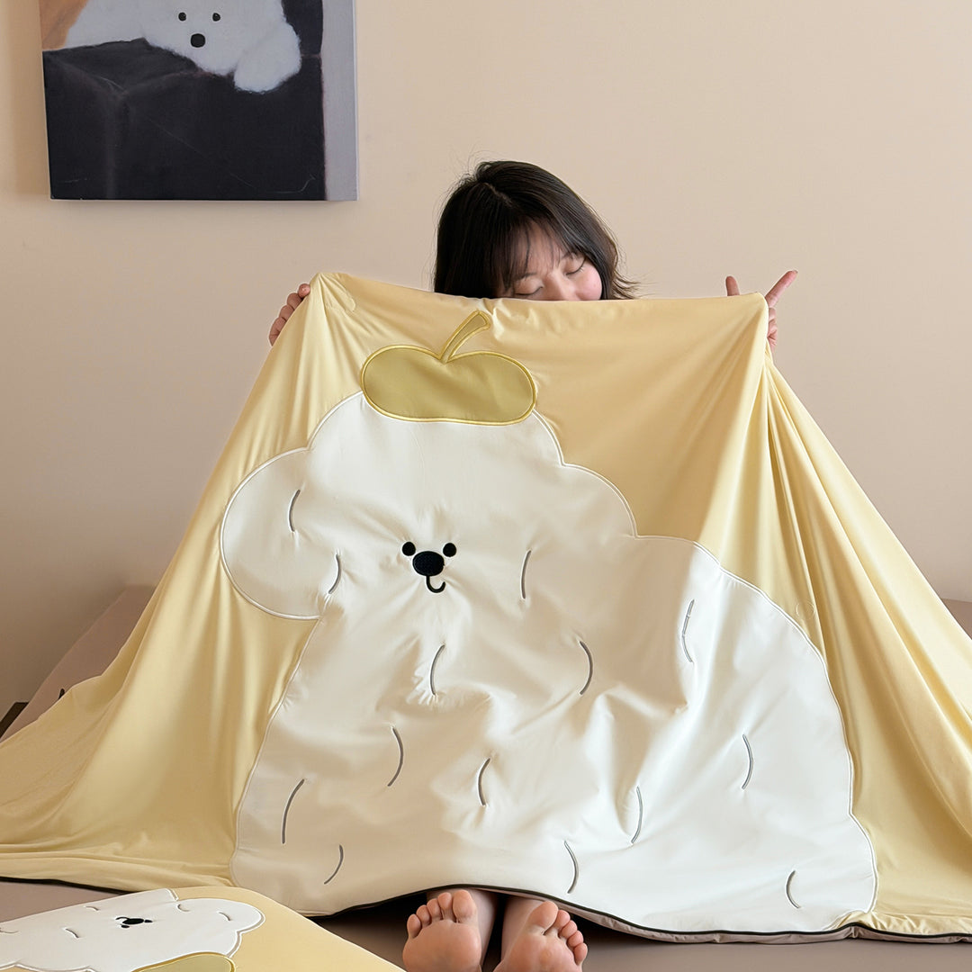 Cotton jersey bedding set with large dog appliqué