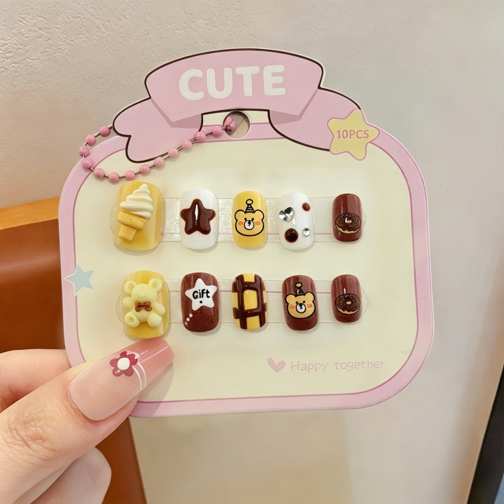 Playful artificial nail set with colorful designs Kalsten