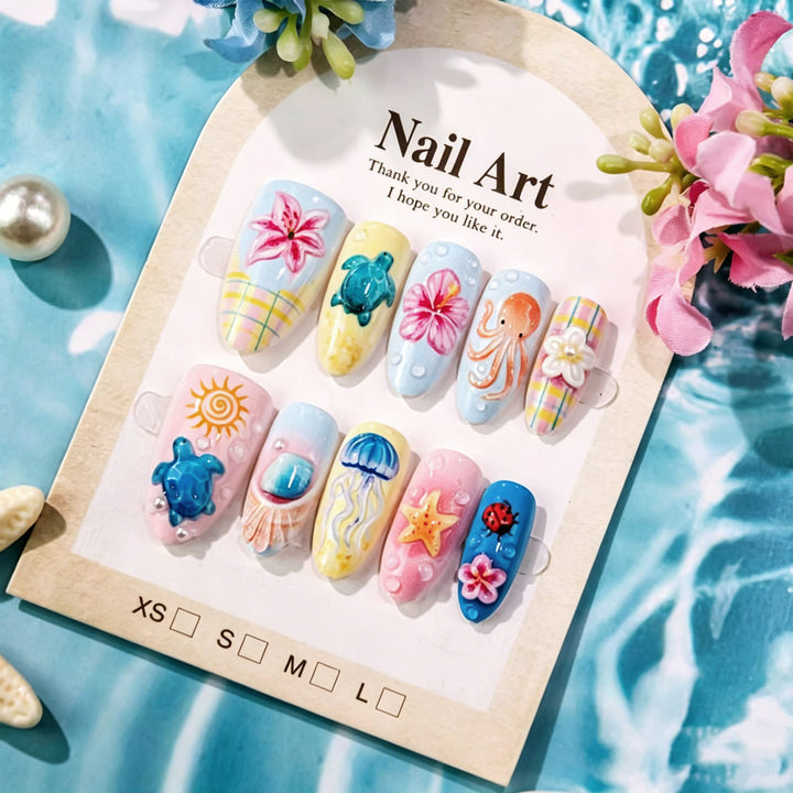 Tropical Ocean-Inspired Press-On Nail Art Set