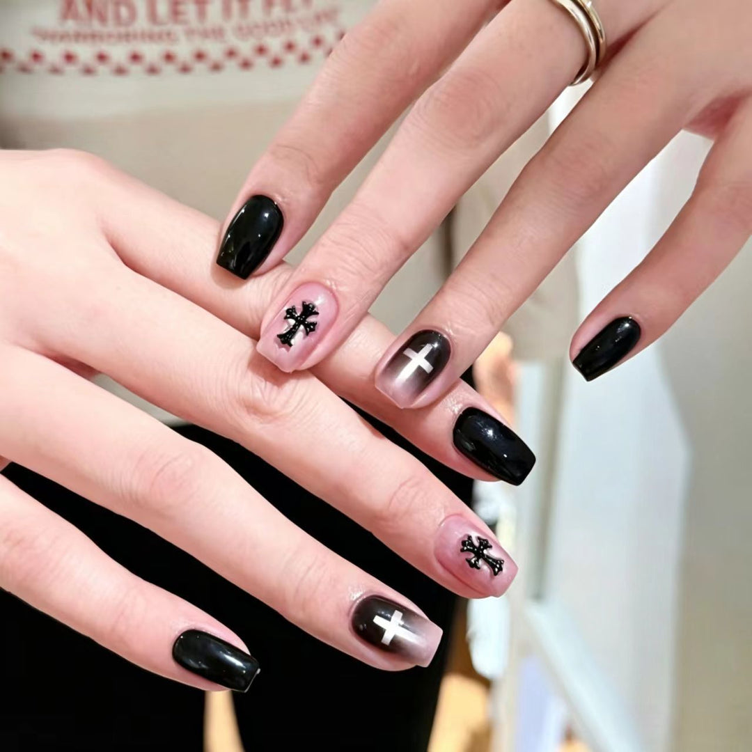Trendy Cross-Design Press-On Nails