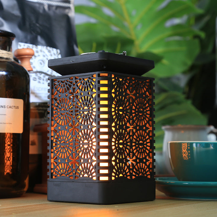 Decorative Solar-Powered Metal Lantern With Filigree Cutout And Flickering LED Flame Effect Kalsten