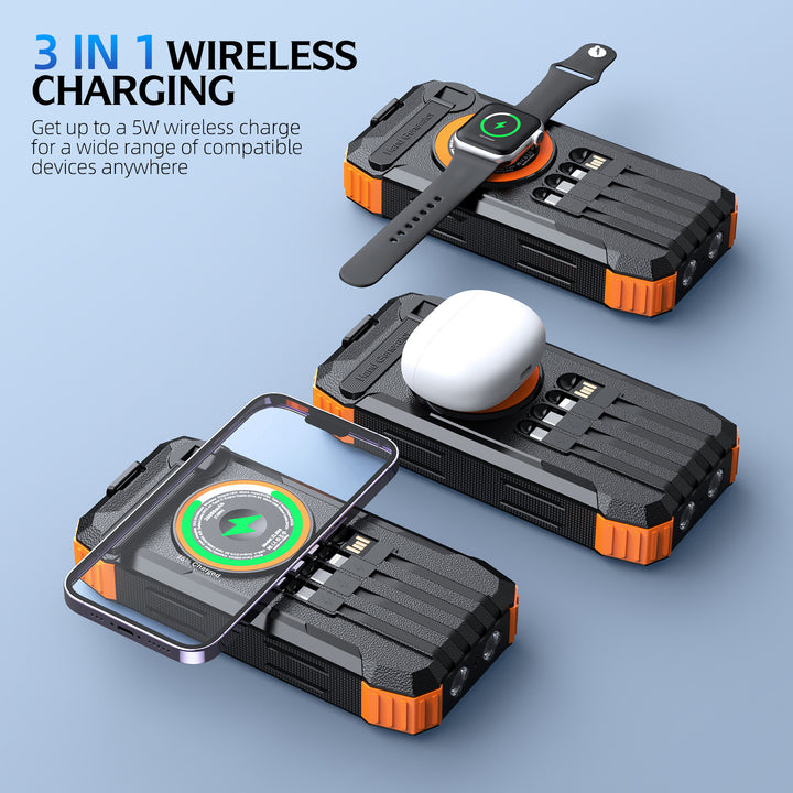 Multifunctional Solar Power Bank with LED Light and Integrated Charging Cable Kalsten