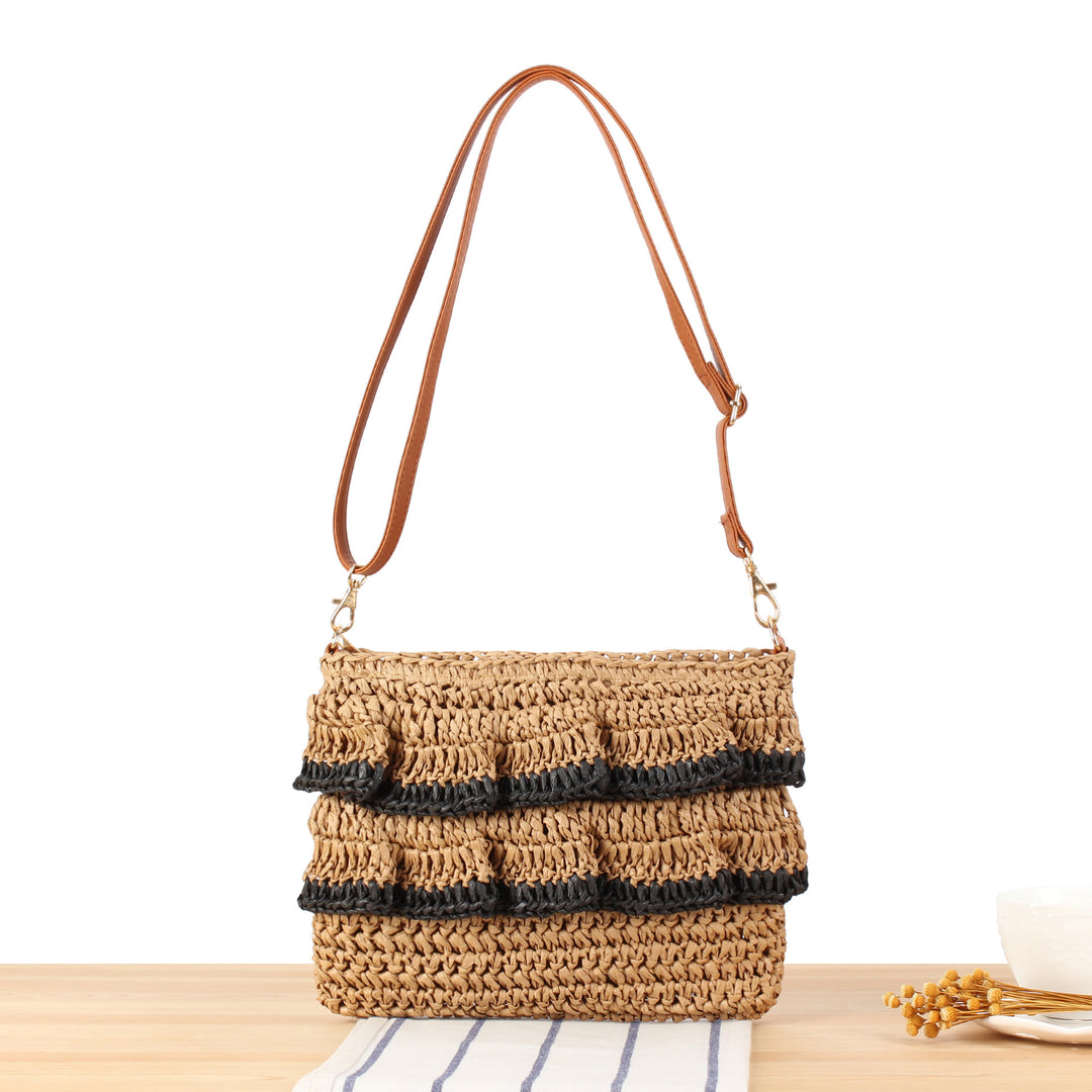 Handbag with Ruffle Design Made of Braided Straw Kalsten