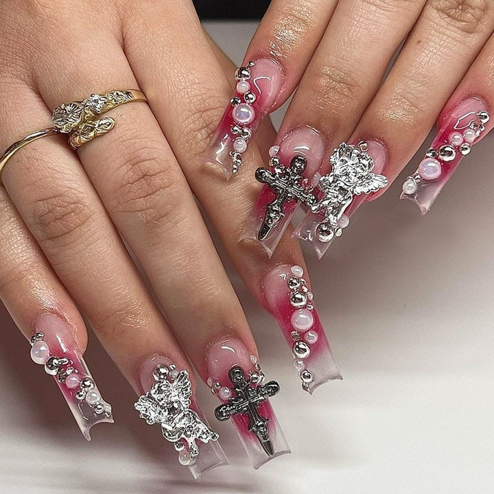 Artificial Nail Art Set with playful flower design and glittering accents Kalsten