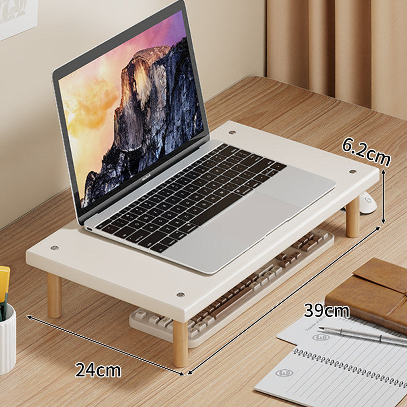 Compact Desktop Laptop and Monitor Riser with Under-Keyboard Storage and Wood Legs