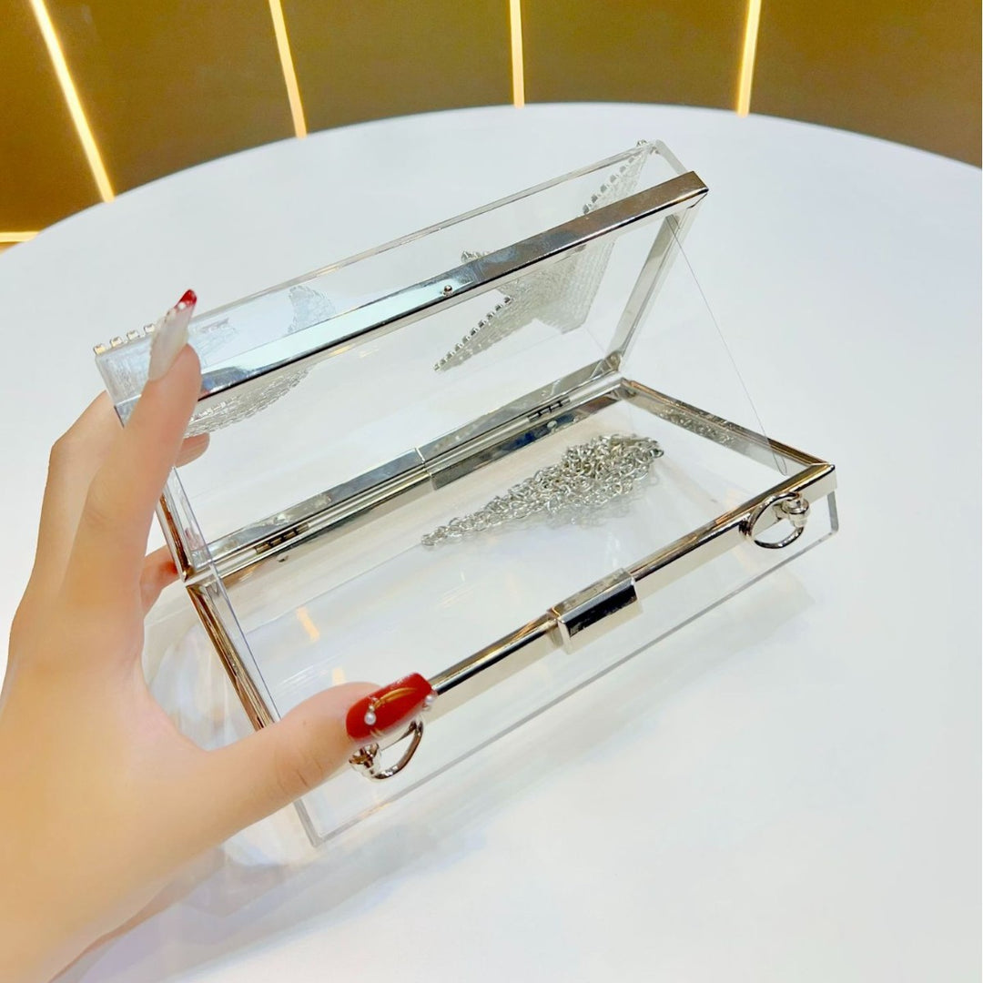 Glamorous Clear Rhinestone-Detail Clutch