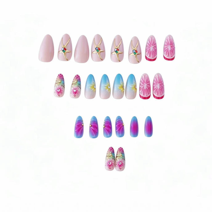 Artistic Press-On Nail Set with Floral 3D Design Kalsten