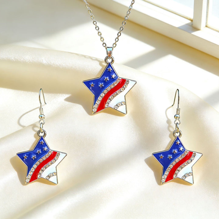 Women's patriotic jewelry set with flip-flop pendant made of enamel and crystal embellishment Kalsten