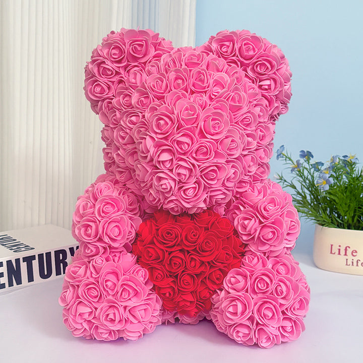 Handcrafted Rose-Foam Teddy Bear Gift Sculpture With Heart Accent