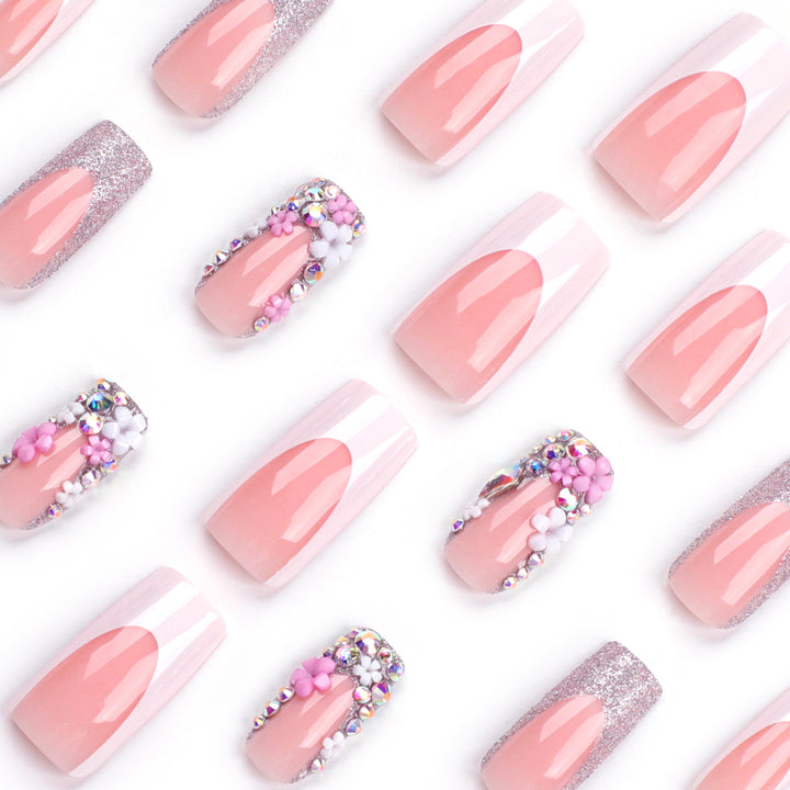 Artificial nails with floral decorations and glitter effects Kalsten