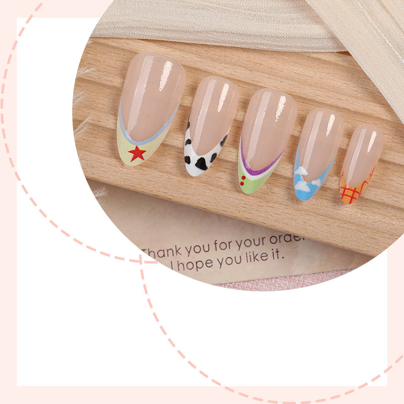 Acrylic nail set with individual designs and various color accents Kalsten