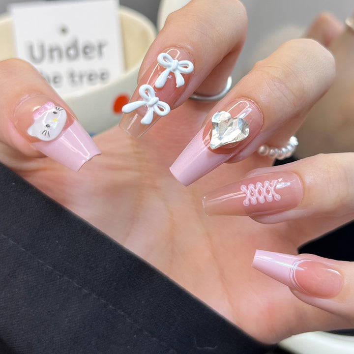 Glamorous Press-On Nail Set with Decorative Gemstone Accents Kalsten