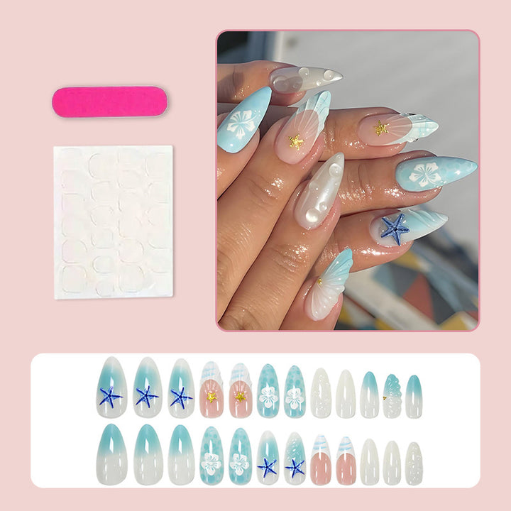 Acrylic nail set with maritime motifs and elegant details Kalsten