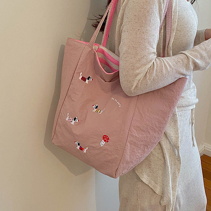 Artistic Dog Embroidered Tote Bag