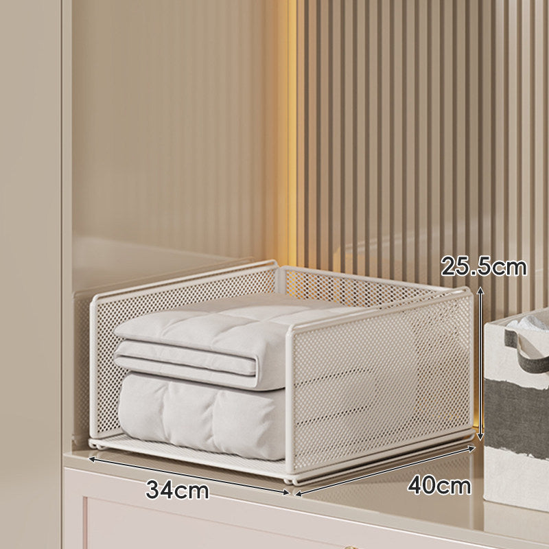 Vertical Stackable Mesh Closet Storage Tower with Four Pull-Out Ventilated Drawers