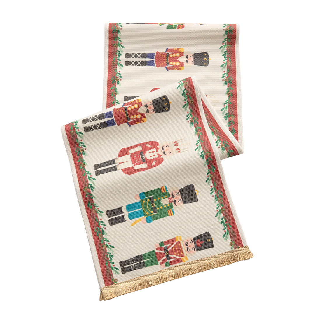 Christmas Jacquard Table Runner with Nutcracker Motif and Fringes