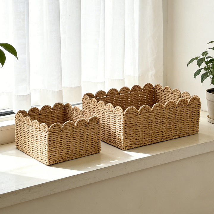 Handcrafted storage basket with playful wave edge Kalsten