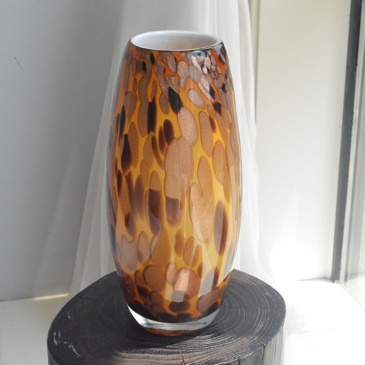 Handblown Speckled Glass Bulb Vase with Narrow Mouth and High-Gloss Finish Kalsten