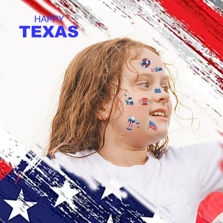 Independence Day illustrated temporary tattoo sheets with assorted patriotic icons skin-safe waterproof Kalsten