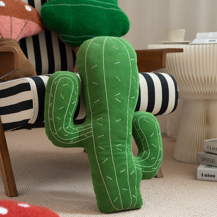 Cactus decorative pillow made of cord fabric with hand-stitched spikes and soft filling Kalsten