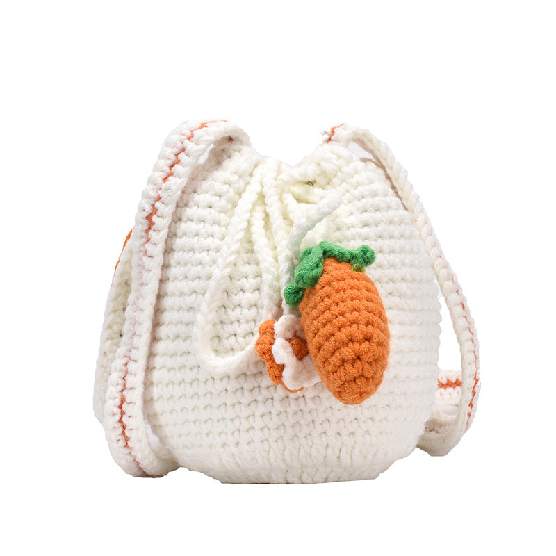 Playful Crochet Floral Drawstring Bag