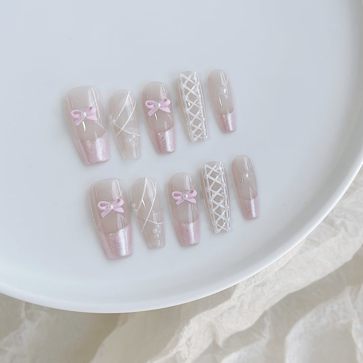Artistic Press-On Nail Art Set with Heart and Celestial Designs