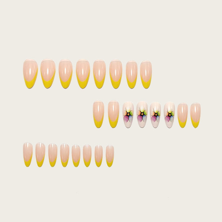 Artificial nails with colorful floral designs and striking color accents Kalsten