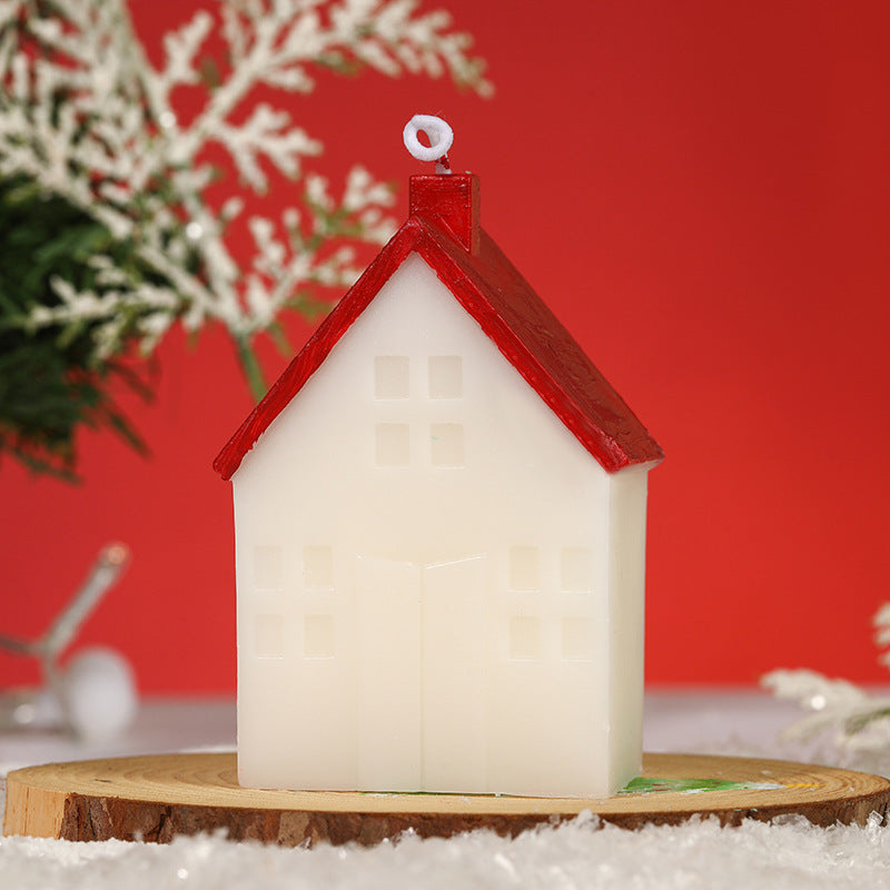 Hand-Poured House-Shaped Scented Soy Candle with Painted Roof & Chimney Holiday Table Centerpiece