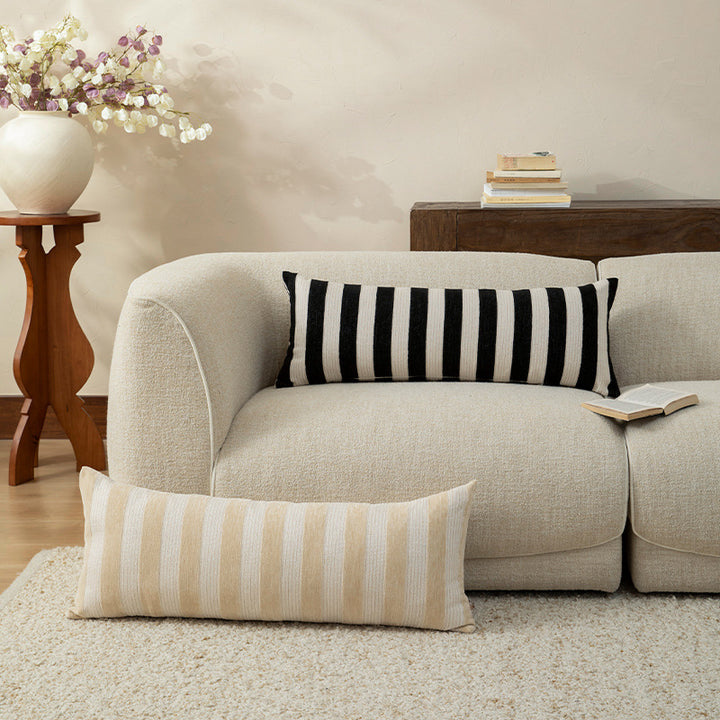 Long striped decorative pillow with woven texture