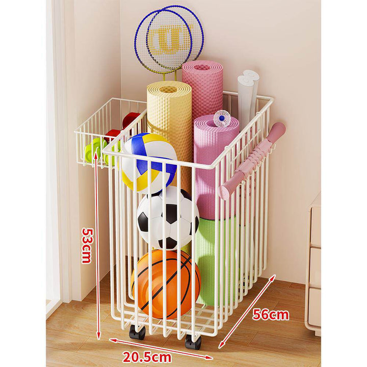 Narrow Mobile Wire Sports Gear Storage Cart for Balls and Yoga Mats with Casters