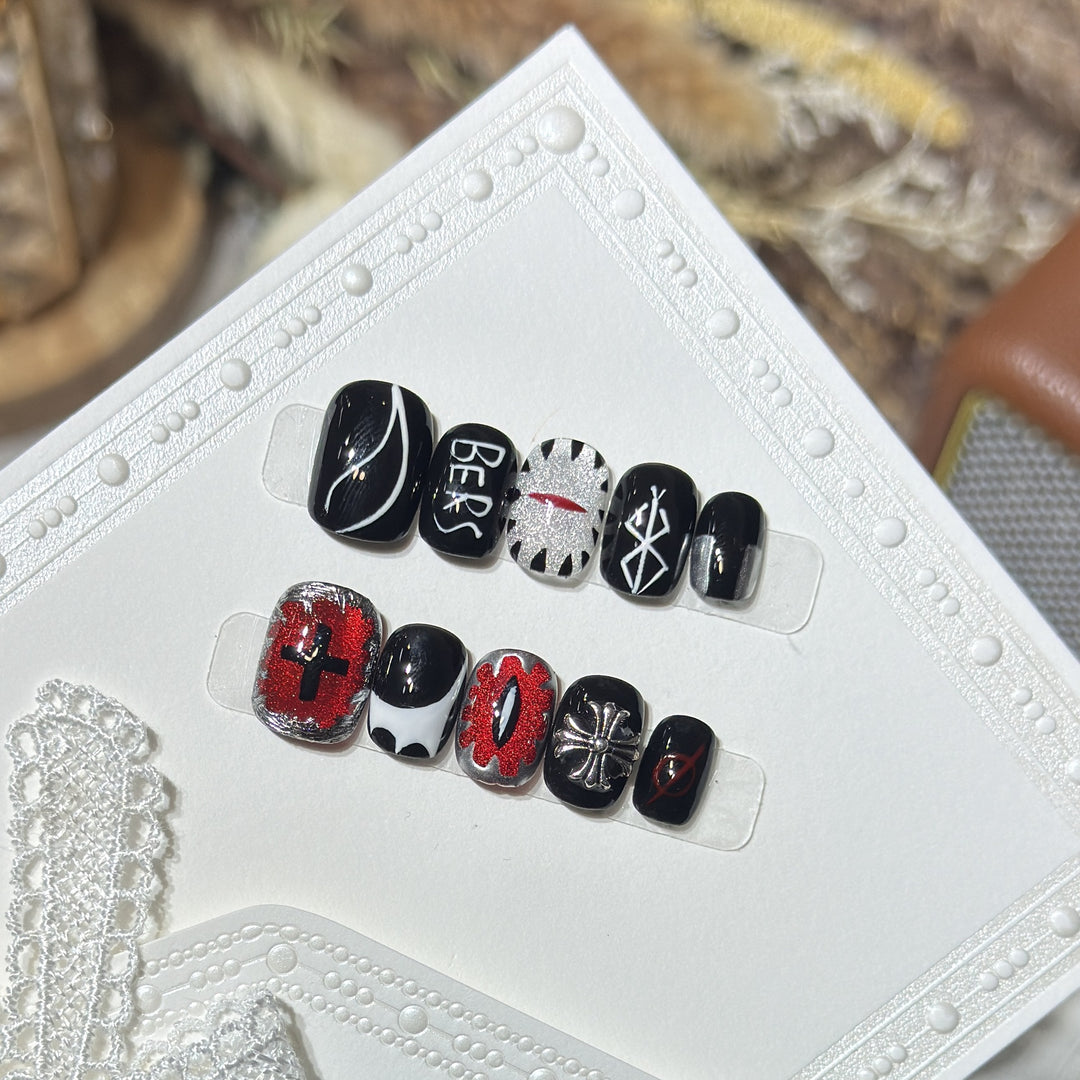 Artistic Black Themed Press-On Nail Set Kalsten