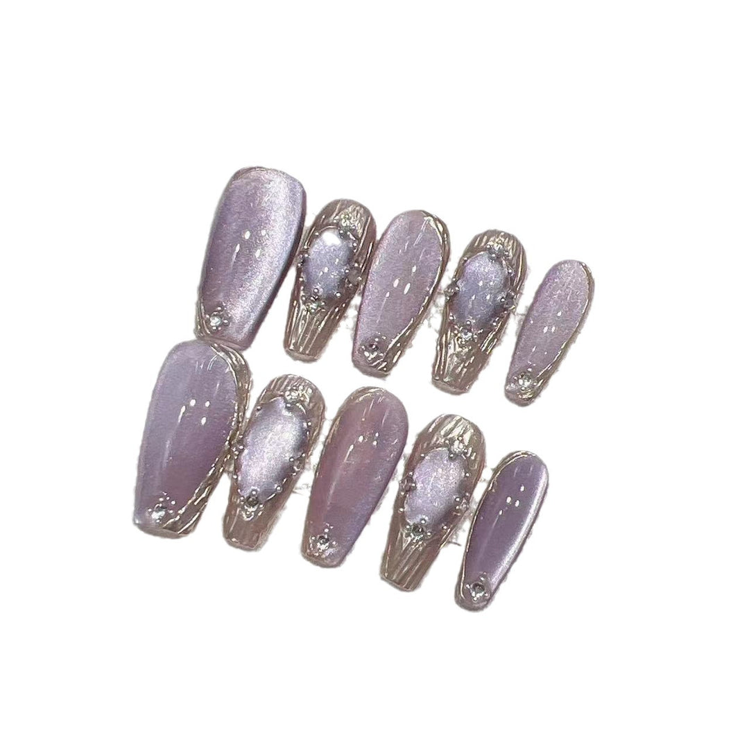 Elegant Press-On Nail Set with Artistic Metallic Design Kalsten