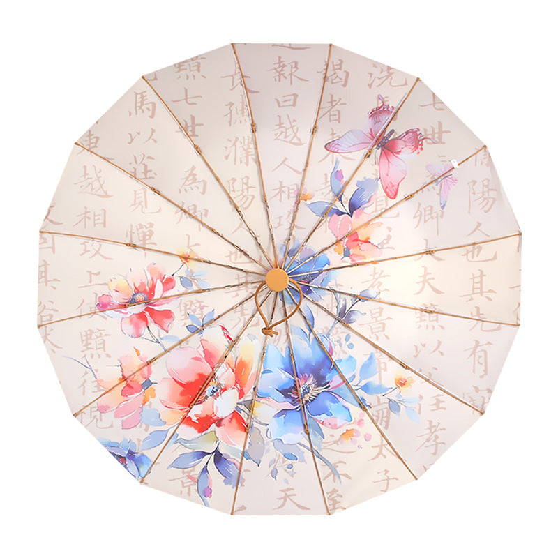 Women's Foldable Umbrella with Floral Accents and Sturdy Frame Kalsten