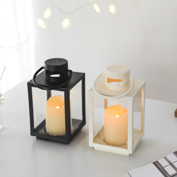 Portable Rectangular Metal Frame Glass-Panel LED Flameless Candle Lantern Kalsten