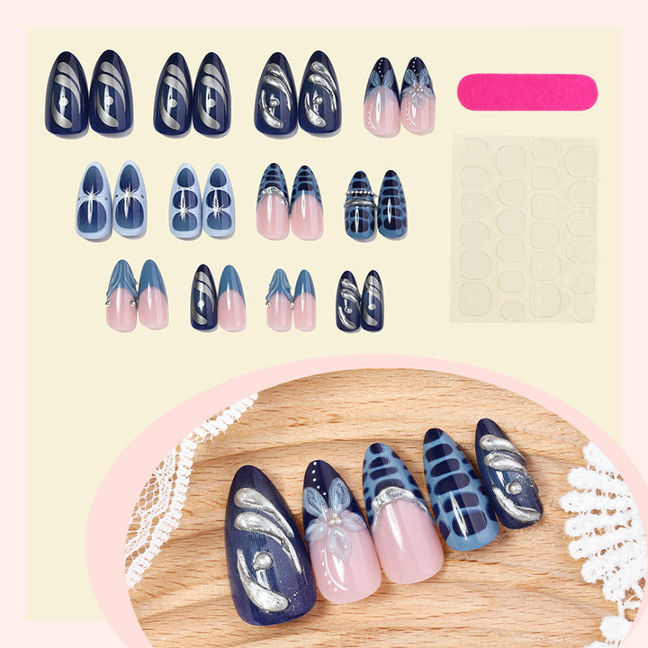 Artificial nail set with elegant maritime design and sparkling embellishments Kalsten