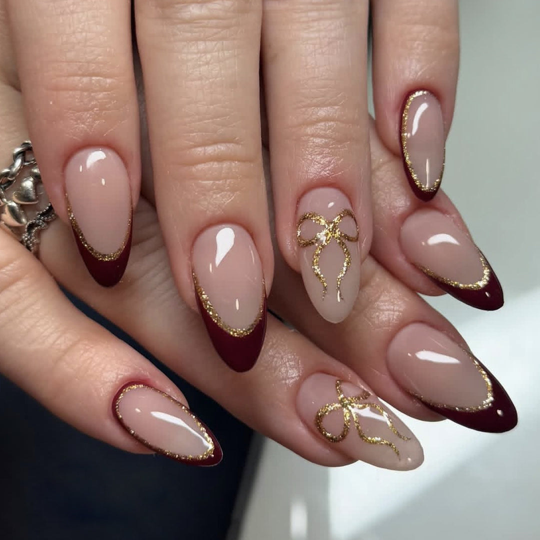 Elegant Stiletto Nail Art Extensions with Gold Accents Kalsten 1789713348